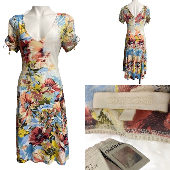 Roberto Cavalli L stretchy floral multicolor dress